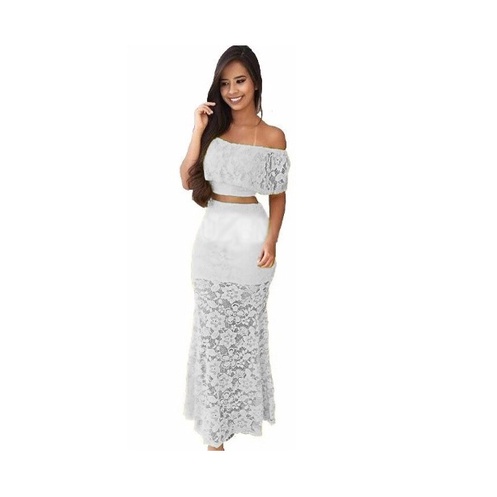 Conjunto de Festa Em Renda Saia Longa Cropped Ciganinha Babado