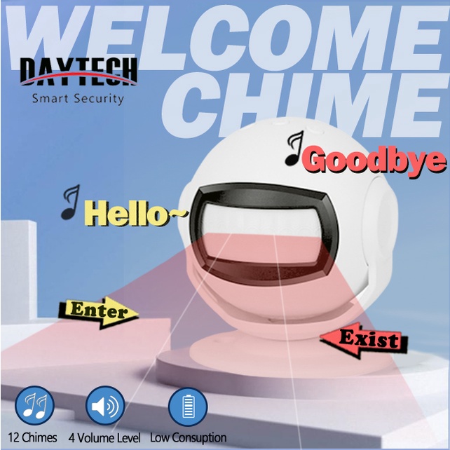 Daytech Bem-Vindo Carrilhão Campainha Da Porta De Entrada Loja Sensor De Movimento Com Alarme Sonoro 12 Sinos Para/Shopp