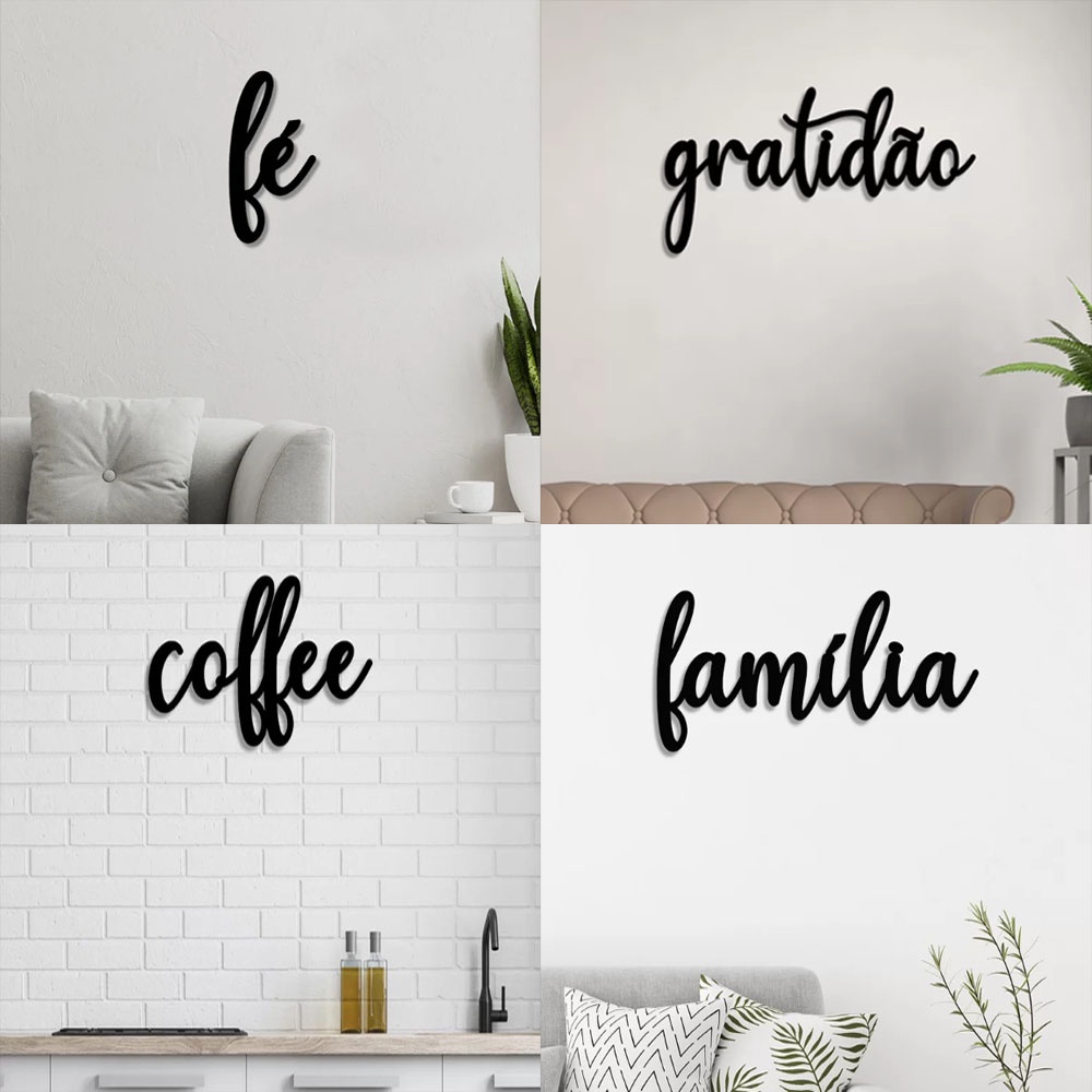 Placa Palavras Frases cor Preto ou branco Aplique de Decoração Mdf