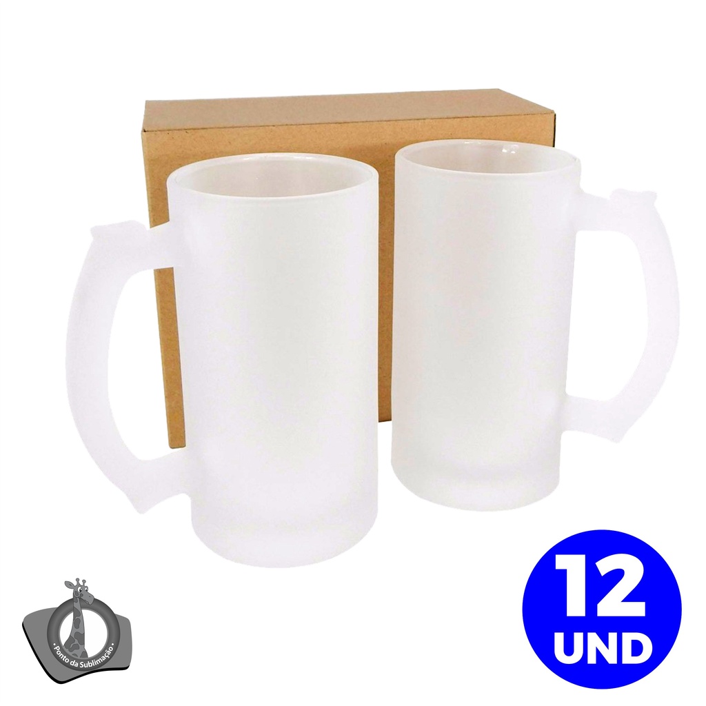 Caneca Chopp Vidro Jateado P/Sublimação 475ml - 12un - SUBLIME