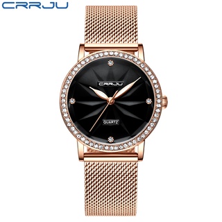 CRRJU Women Watch Fashion Elegant Gold Quartzo De Aço Inoxidável 2171 X em Oferta na Shopee