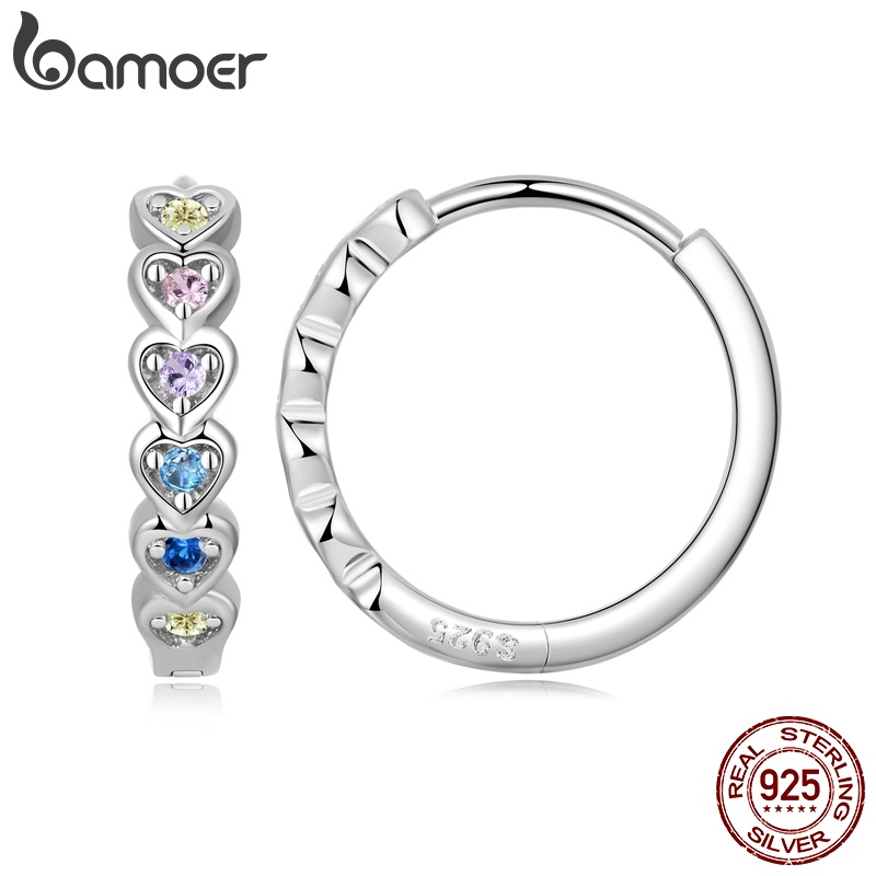 Brincos Bamoer Hoop 925 Prata Arco-Íris Amor Estilo Presentes Para Jóias Femininas Sce1275 em Oferta na Shopee