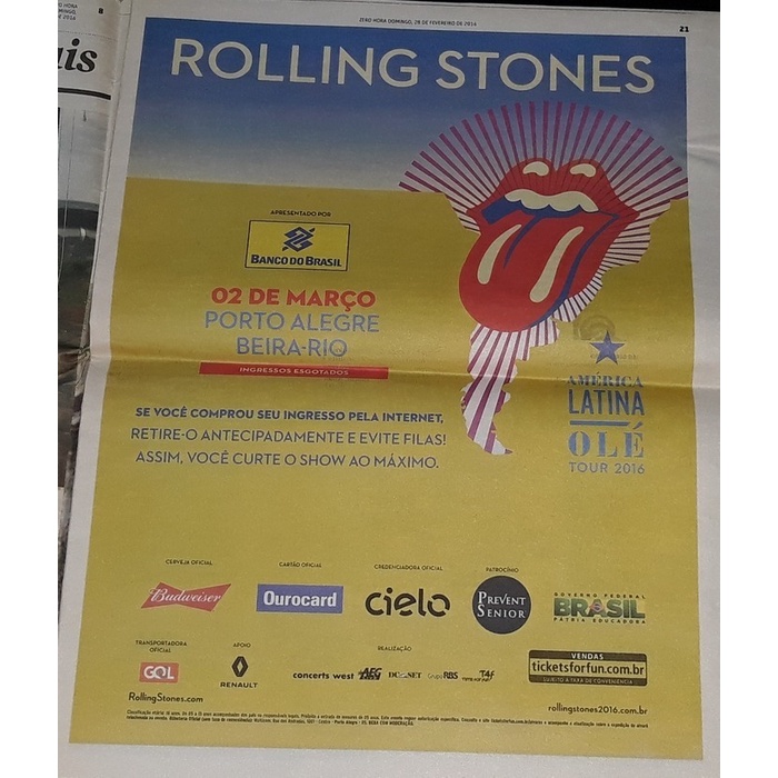 Rolling Stones - Jornal Show Beira-Rio 2016 Porto Alegre