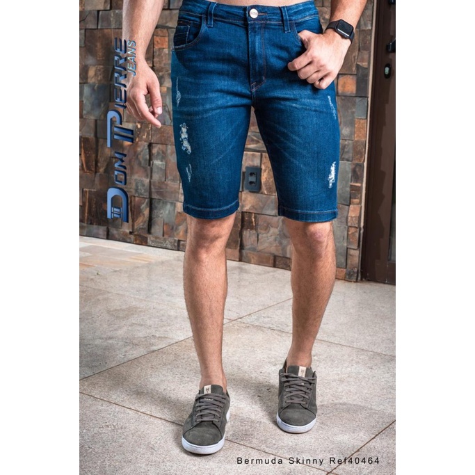 Bermuda Short Jeans Masculina Rasgada Lycra Direto Fábrica