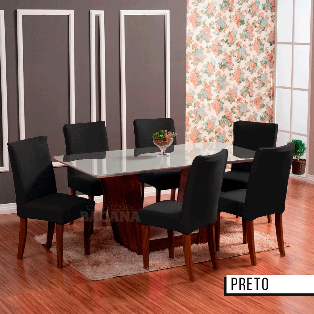 Kit Capa De Cadeira Ajustável 6 Lugares Lavável e Renova Sala De Jantar Promo
