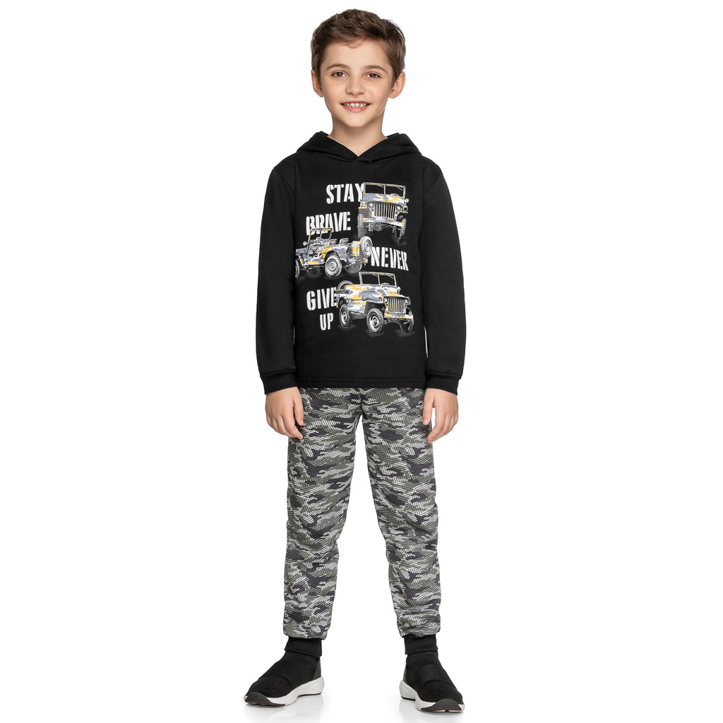 Conjunto de Moletom Felpado Infantil Masculino Blusão com capuz e Calça - Roupa para Meninos