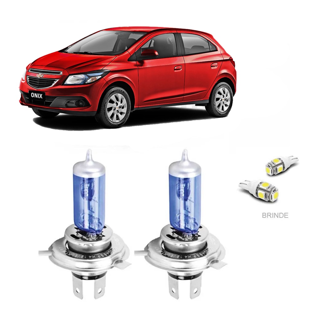 Par Lampada Super Branca H4 Chevrolet GM Onix Joy 2013 A 2019 + Brinde