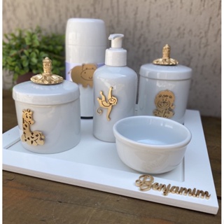 Kit higiene  safari porcelana com nome para decoração em Oferta na Shopee
