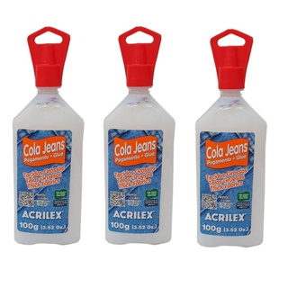 Kit 3 Cola Jeans P/ Tecidos Grossos Não Tóxico Acrilex 100g em Oferta na Shopee