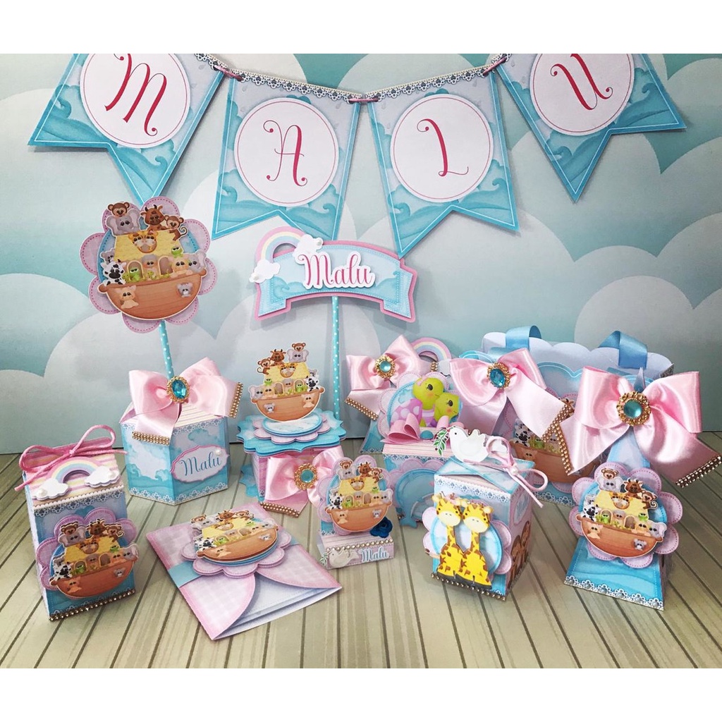 Kit Caixinhas Lembrancinha Personalizada Arca de Noé Menino e Menina Aniversario Festa Infantil