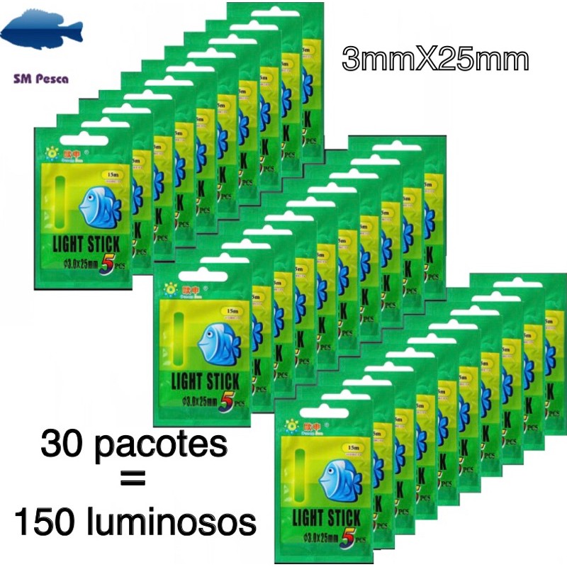150 luminosos/30 pacotes para bóia pesca noturna luz química starlight 3x25mm 30 pacotes Light Stick luminoso pesca