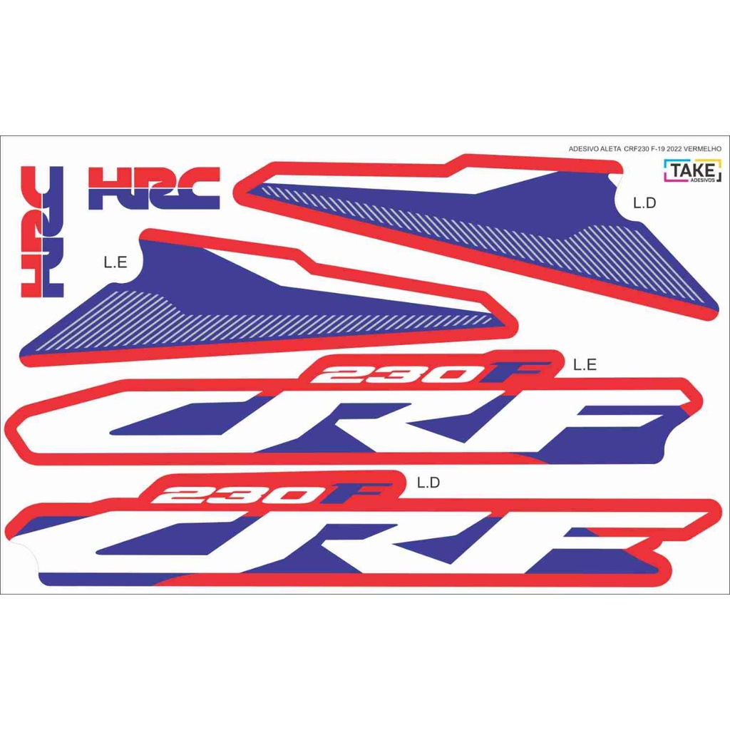 Adesivo Take Aleta Tanque Crf 250f 2022 P/ Crf 230 Biker F-19