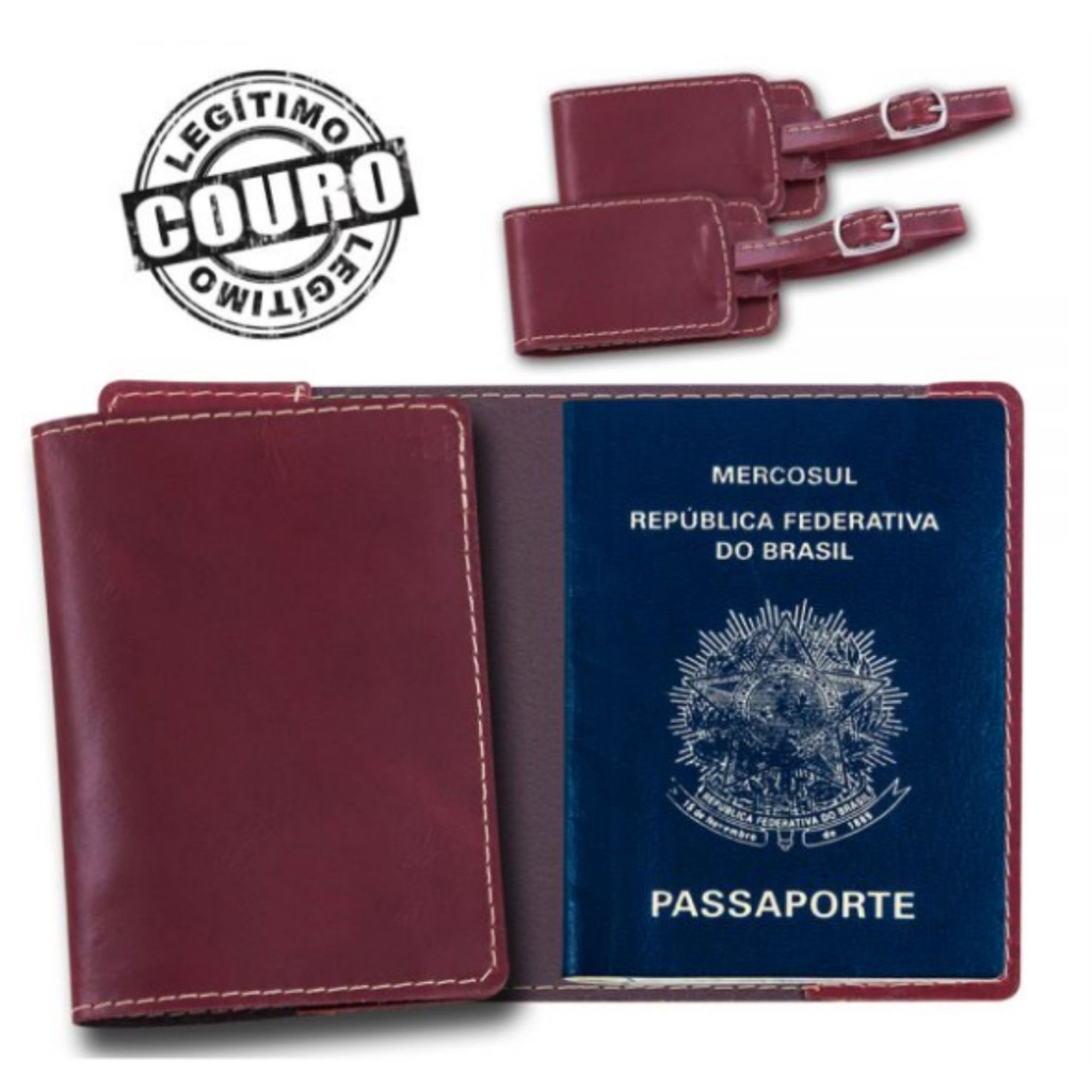 Kit Porta-passaporte E Tag De Mala Em Couro