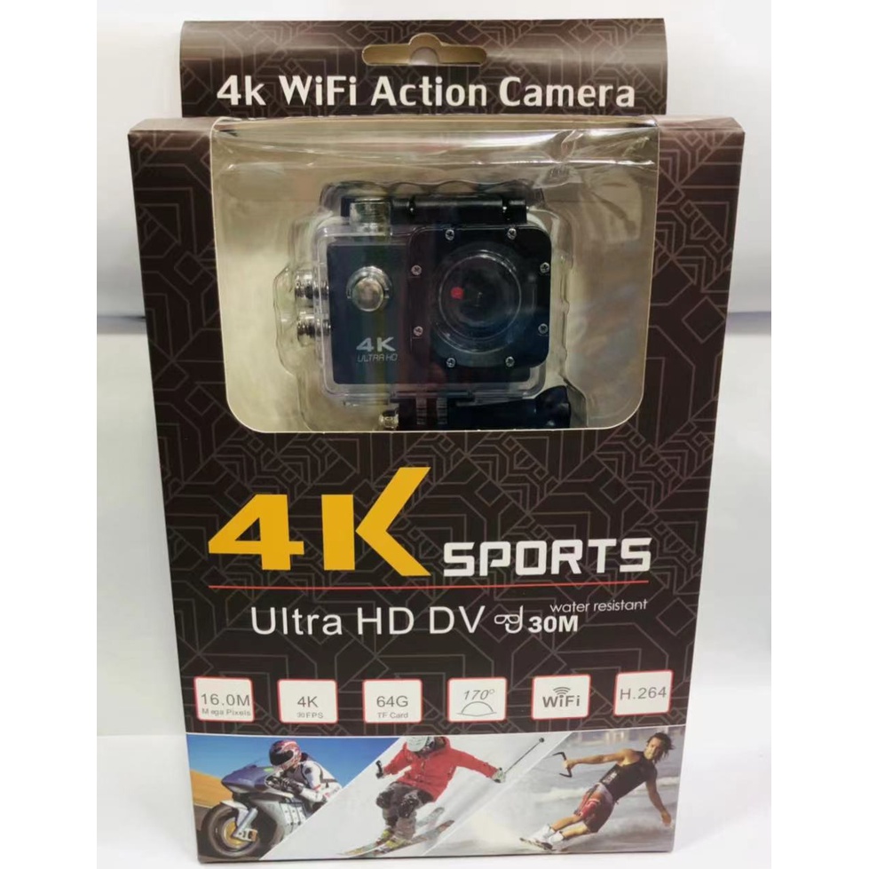 Câmera filmadora de esporte 4K à prova d'água com case