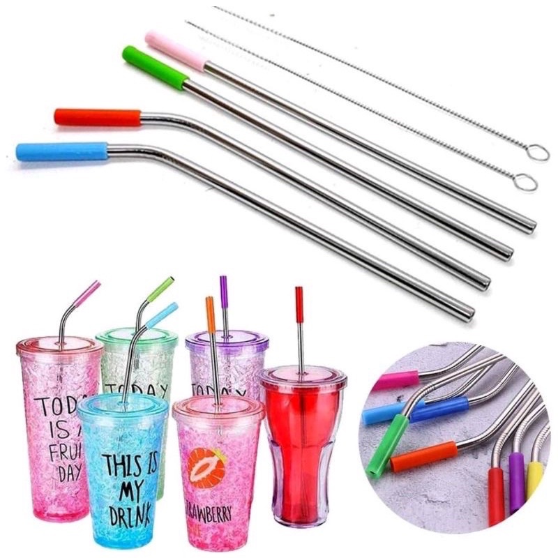 Kit 2 Canudos Aço Inox Reutilizável + de Escova Limpeza Para Copo Pequeno e Grande 1200ml em Oferta na Shopee