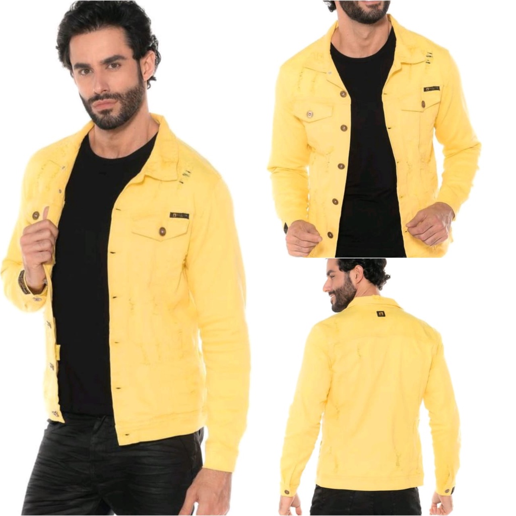 Jaqueta Jeans Masculina Sarja Colorida Destroyd Slim Fit