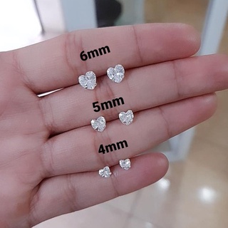Brinco Coração com Pedra de Zircônia Prata 925 legítima 3,4,5,6,7 e 8Mm
