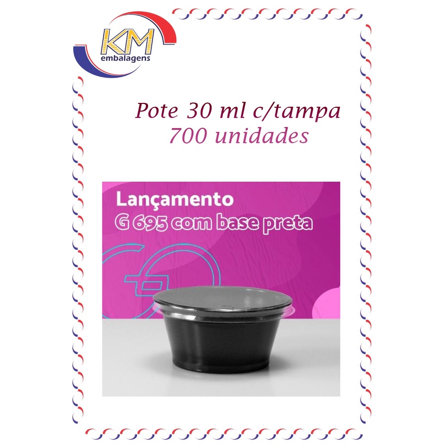 Pote 30 ml c/ tampa - 700 unidades - geléia, maionese, molho, shoyu, molheira