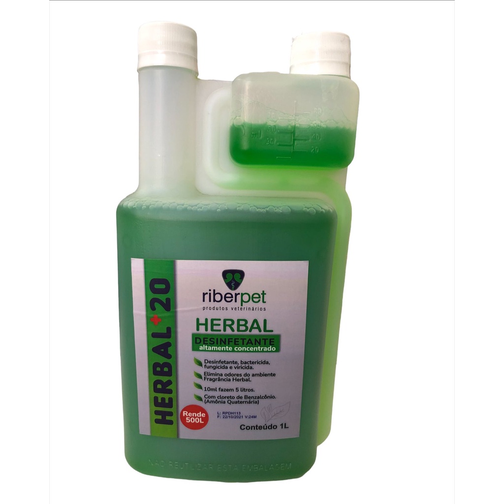 Desinfetante Altamente Concentrado Produto Limpeza Herbal 20 Riberpet Bactericida Fungicida 1L