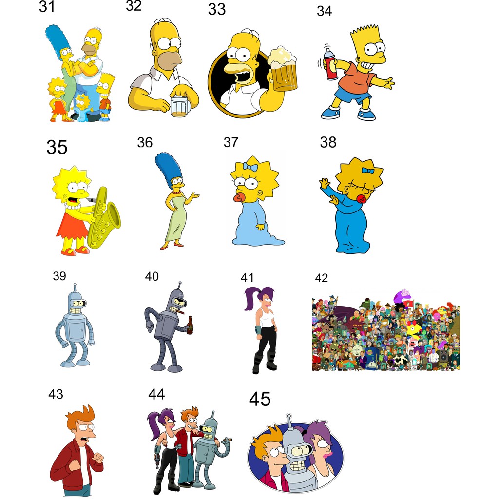 15 Estampas Impressas Para Camisetas Prontas Simpsons E Futurama