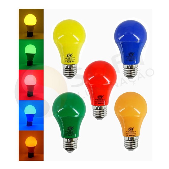 Lampada Bulbo 7W Verde amarela azul laranja rosa vermelha em Oferta na Shopee