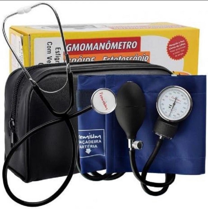 Kit Esfigmomanometro E Estetoscopio Simples Premium Preto