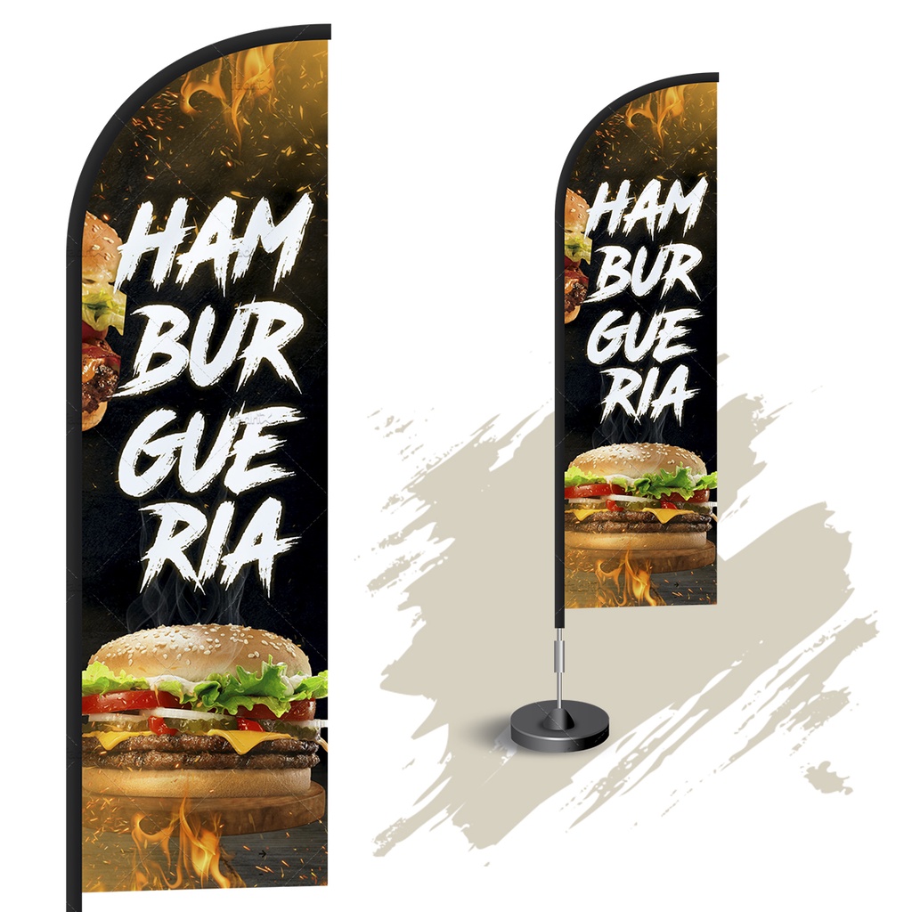 Wind Banner Dupla Face 3m Completo - Hamburgueria