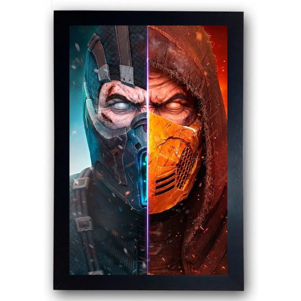Quadro Game Mortal Kombat Sub-zero X Scorpion Moldura Cod.1