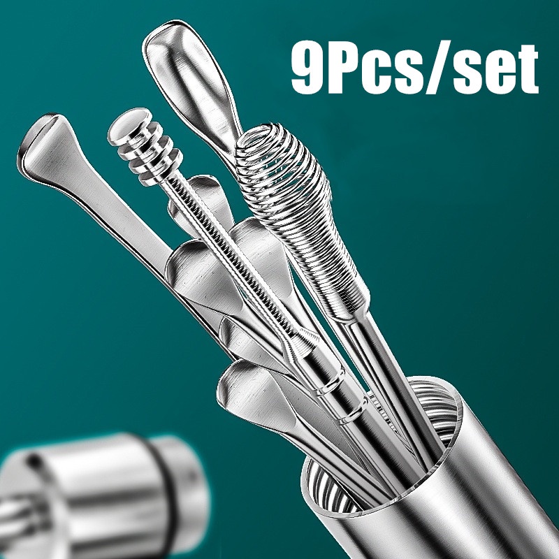 6/9/10 Pcs Portátil Multifuncional Kit De Limpeza Da Orelha Removedor De Cera De Ouvido Ear Escolha Earpick Cleaner Colher Cuidados Ferramentas Limpas