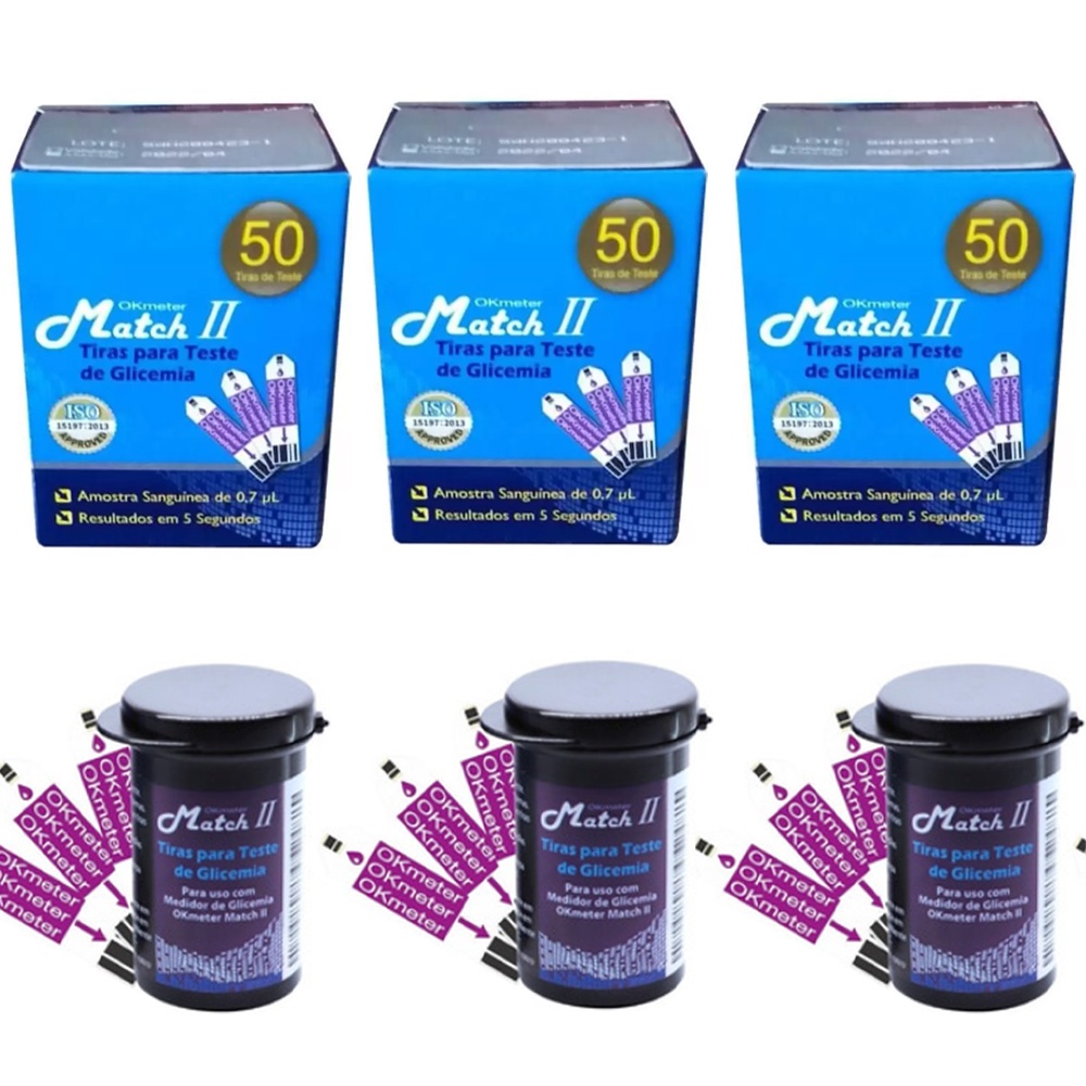 150 tiras de glicose Match II - para aparelho Ok Meter Fitas reagentes match 2