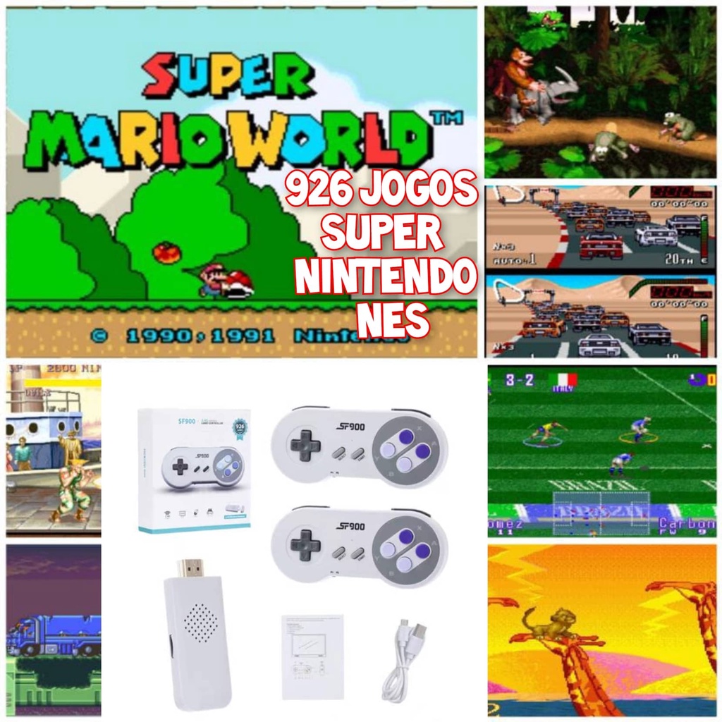 VIDEO GAME RETRO 920 OU 1500 OU 4MIL JOGOS SUPER NINTENDO E NES CONSOLE NINTENDO com 2 controles sem fio