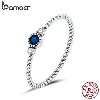 Bamoer Azul Zircon Anéis De Dedo Para As Mulheres 925 Prata Esterlina Retro Jóias De Noivado Casamento Acessórios De Moda Scr693