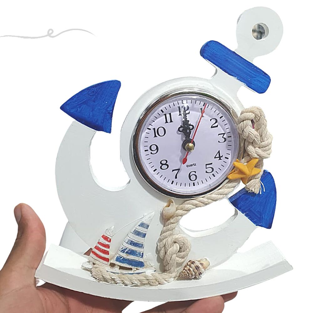 relogio de mesa ancora de navio barco veleiro decoração oceano azul para quarto bebe