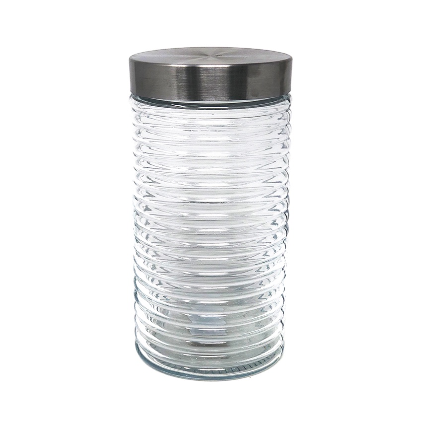 Pote Multiuso de Vidro Alto com Tampa em Aço Inox 1780ml 21,5cm Armazenamento Alimentos Recipiente Ótima Vedação Porta Mantimentos Hermético Organizador Utilidade Cozinha Decoração Organizar Armário