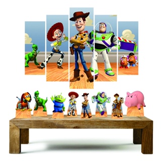 Toy Story kit com 1 quadro mosaico + 8 totens de mesa em mdf decoração para festa em Oferta na Shopee
