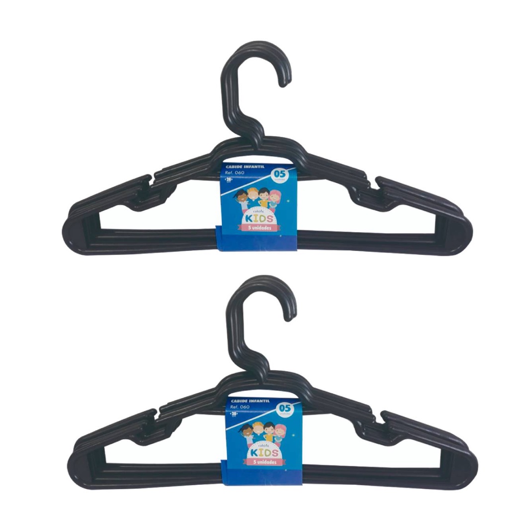 Kit 10 Cabides Infantil Preto Plástico Reforçado 28x14cm em Oferta na Shopee