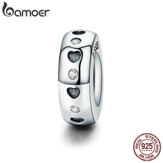 Bamoer Real 925 Sterling Silver Spacer Heart Shape Grava Charme Beads Fit Charm Bracelet Jóias Finas Scc593