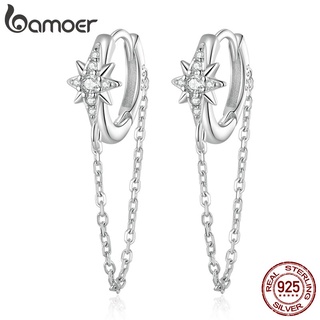 Brincos Bamoer 925 Prata Estrela Zircon Clipes Pinos Moda Joia Para Mulheres