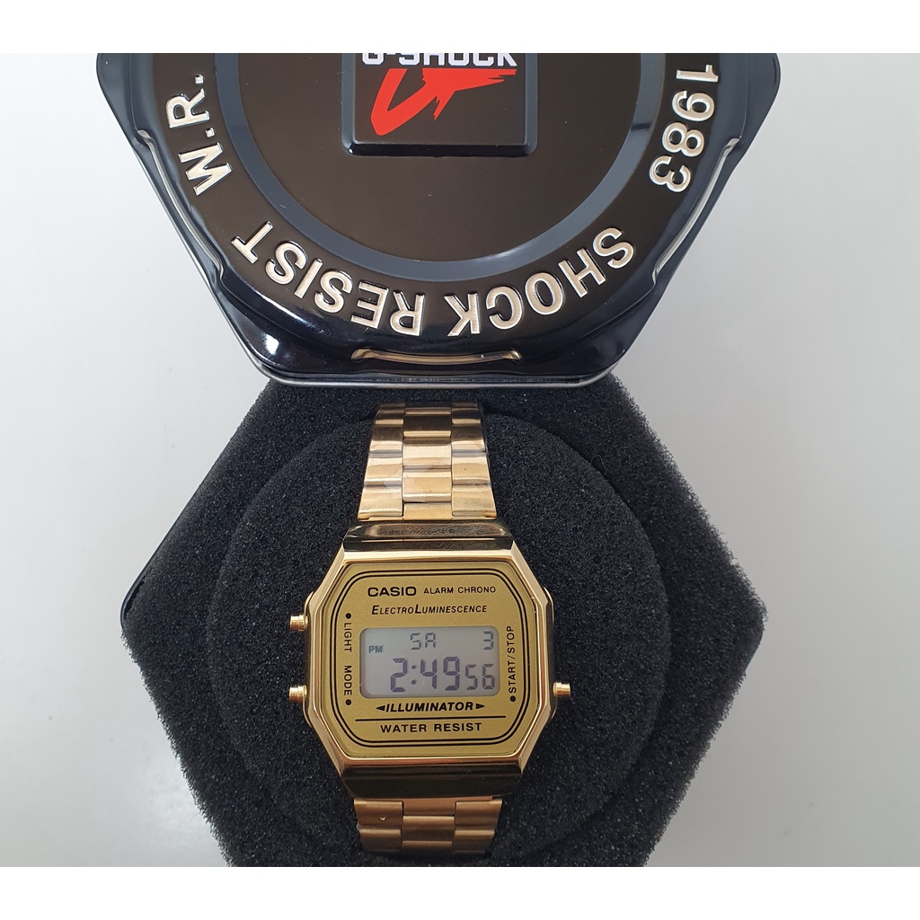 Rel gio casio unissex vintage prata dourado a158wa 1df escorrega