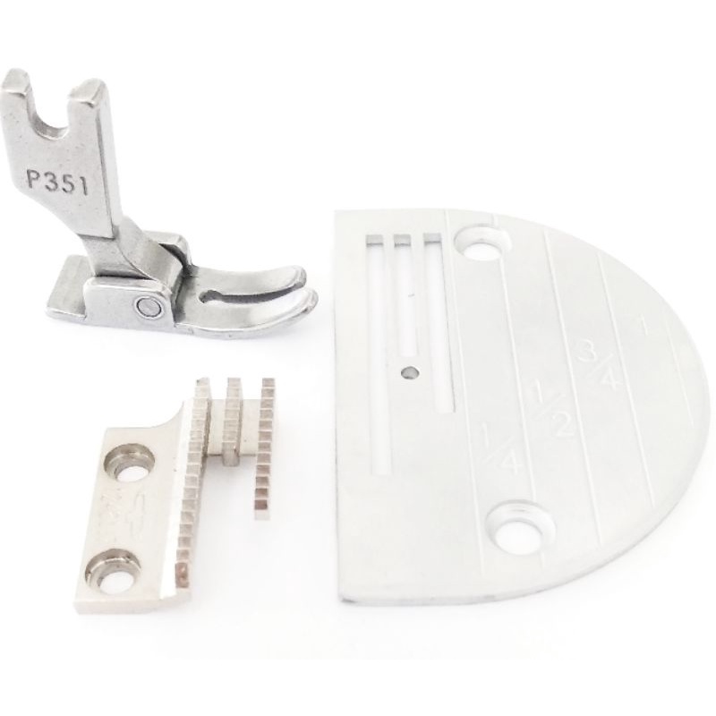 kit 3 carreira, chapa, dente e pé calcador para máquina reta industrial calcador p351