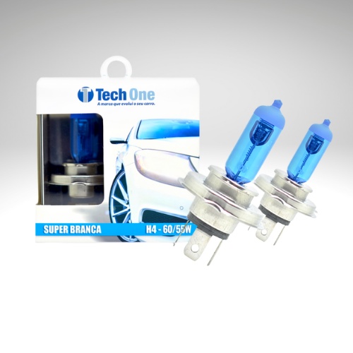 Par Lâmpada Super Branca H1/H3/H4/H7/H11/HB3/HB4 12V 60/55W 8500K Efeito Xenon Techone