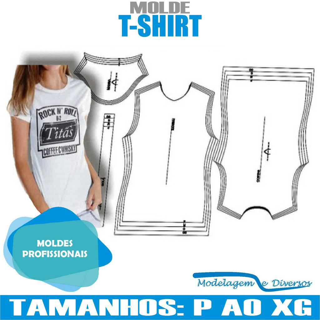 Molde Camiseta T-shirt Feminina, Modelagem&Diversos, Tamanhos P Ao Xg
