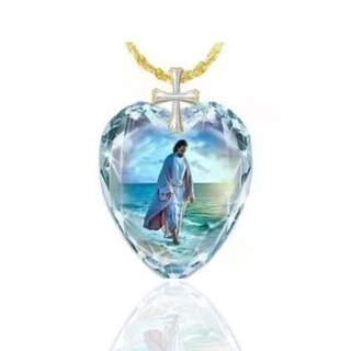 Colar De Corrente Com Pingente De Coração E Cristal/Jesus/Vintage