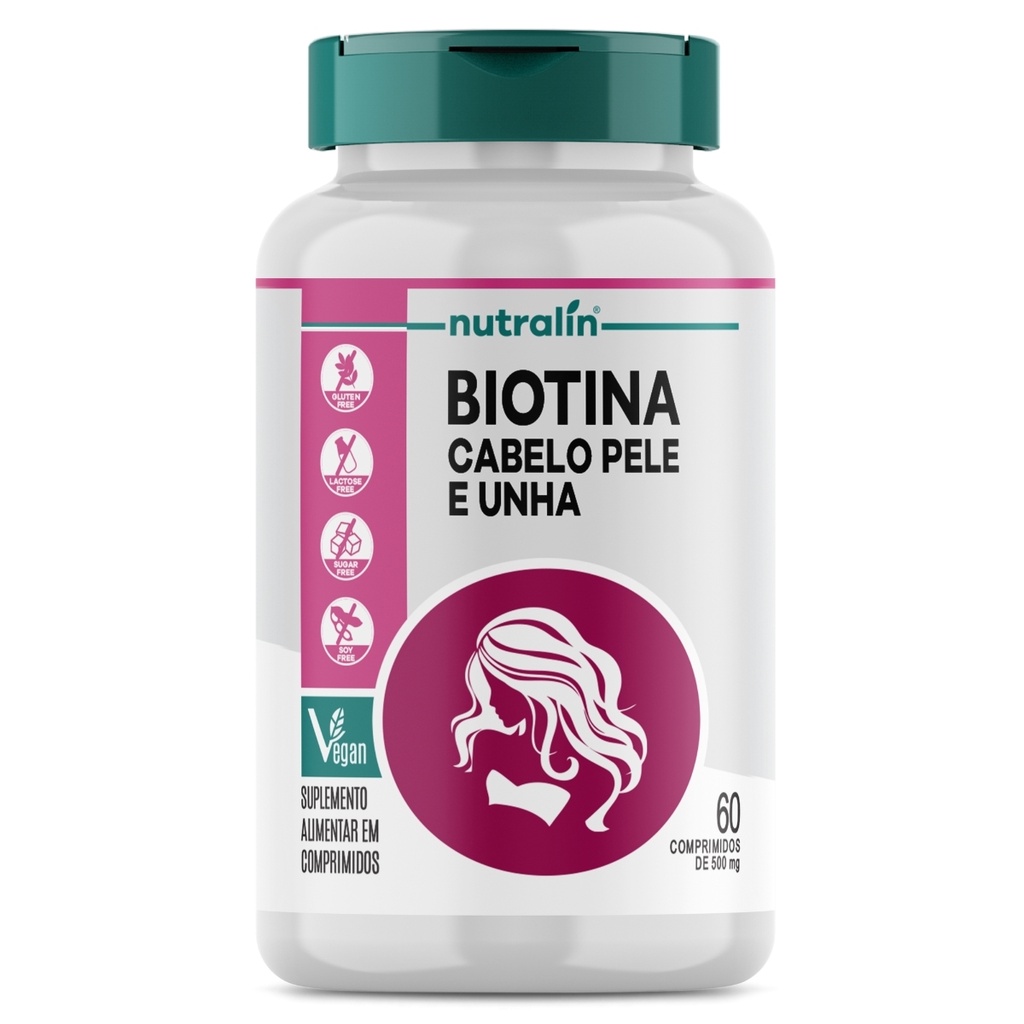Biotina Vegana 60 Comp Nutralin para Cabelos Pele e Unha em Oferta na Shopee