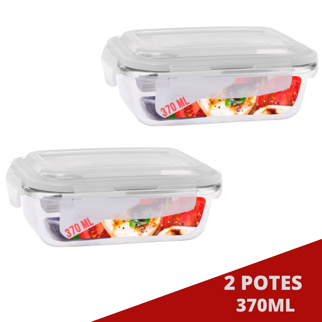 Kit 2 Pote Tampa Hermetica Retangular Vidro 370ml Multiuso | Shopee Brasil