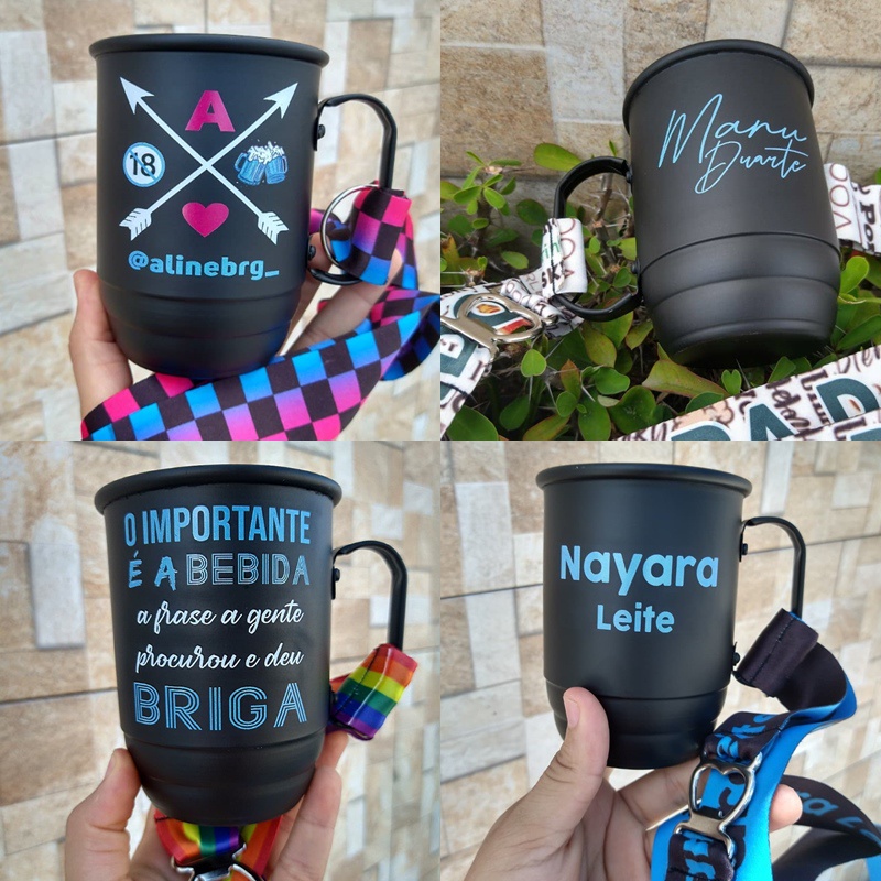 Caneca de aluminio personalizada 500ml - Caneca de alumínio 500ml personalizada com tirante