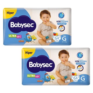Kit 2 Fraldas Babysec Galinha Pintadinha Ultrasec Hiper Tamanho G 64 unidades cada