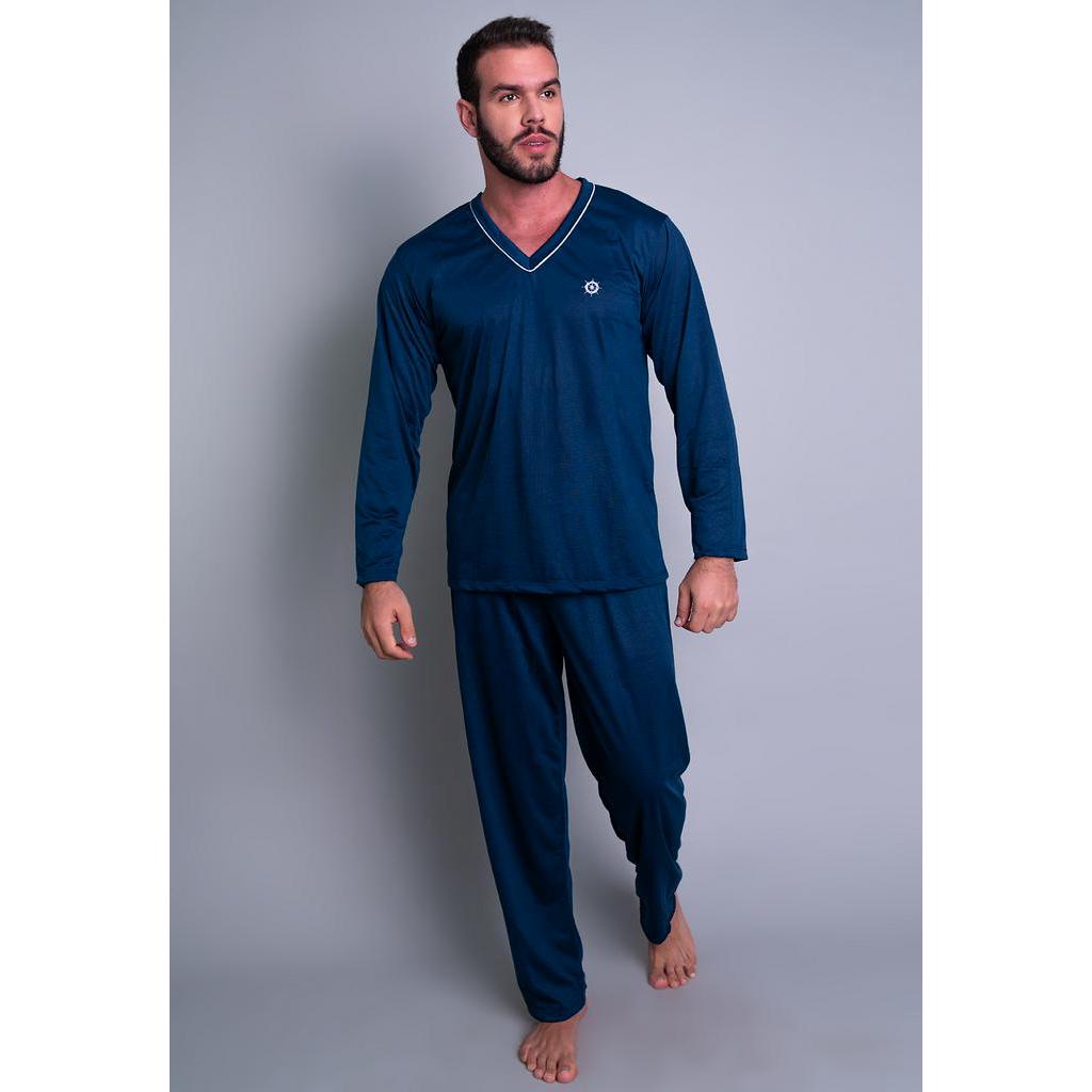 Pijama Longo Adulto Masculino Manga Comprida E Calça Mvb Modas