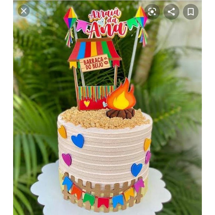 Topo / Topper de Bolo Personalizado Todo em 3D -  Arraiá Festa Junina - barraca do beijo