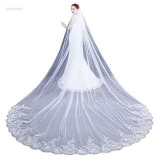 Lal Véu De Casamento Longo Floral Bordado Com Uma Camada De 4m Com Pente